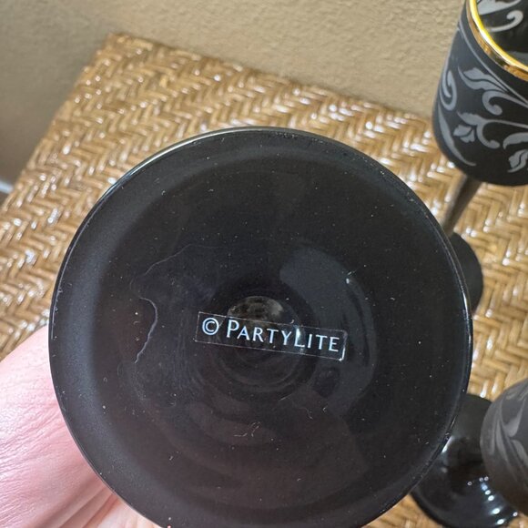 Partylite Candle Holders Black Gold Trim Set Of 3 - Picture 6 of 9